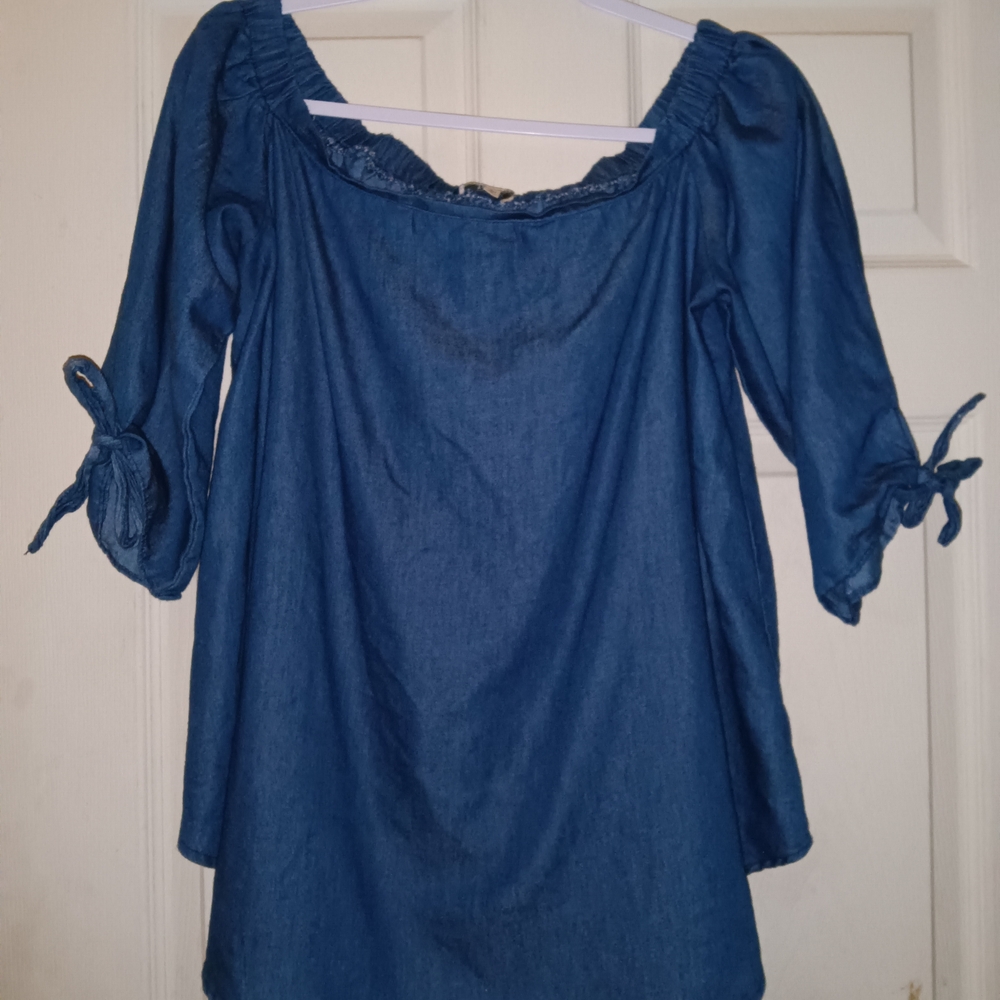 JODIFL Denim Blue Off-Shoulder Blouse